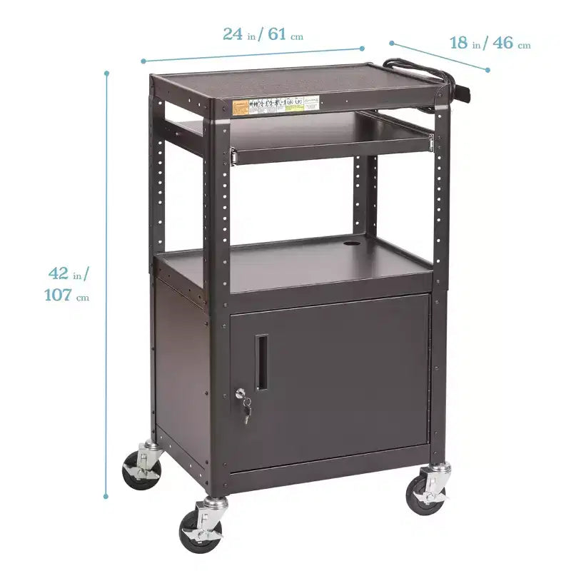 Supporto per carrello multimediale per presentazioni AV mobile con vano portaoggetti, carrello tecnologico, nero