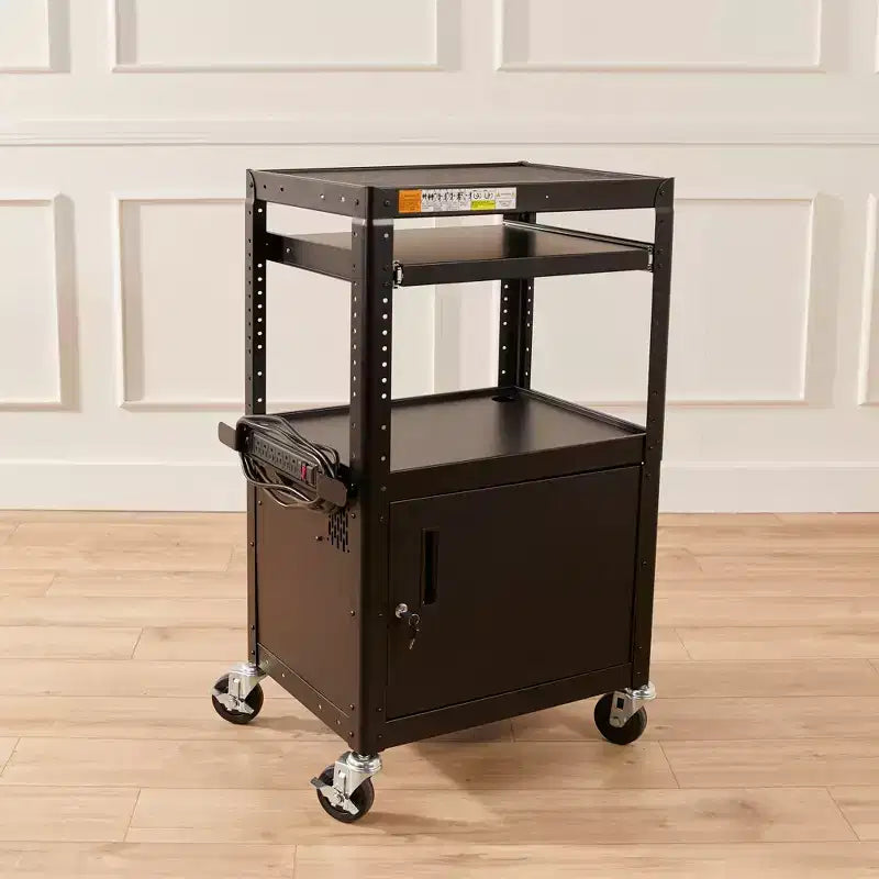 Supporto per carrello multimediale per presentazioni AV mobile con vano portaoggetti, carrello tecnologico, nero