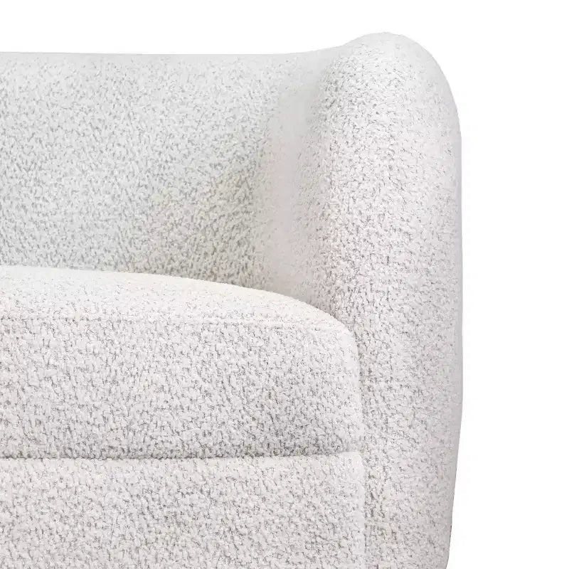 Divanetto curvo in tessuto bouclé Boho con cuscini a molle insacchettate
