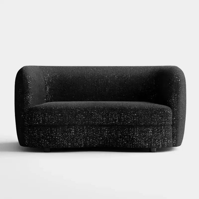 Divanetto curvo in tessuto bouclé Boho con cuscini a molle insacchettate