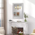 Specchio da Parete Decorativo Rustico 24x36 con Perline di Cornice in Legno Massello per Soggiorno Marrone/Bianco