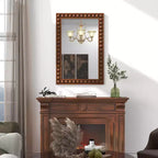 Specchio da Parete Decorativo Rustico 24x36 con Perline di Cornice in Legno Massello per Soggiorno Marrone/Bianco