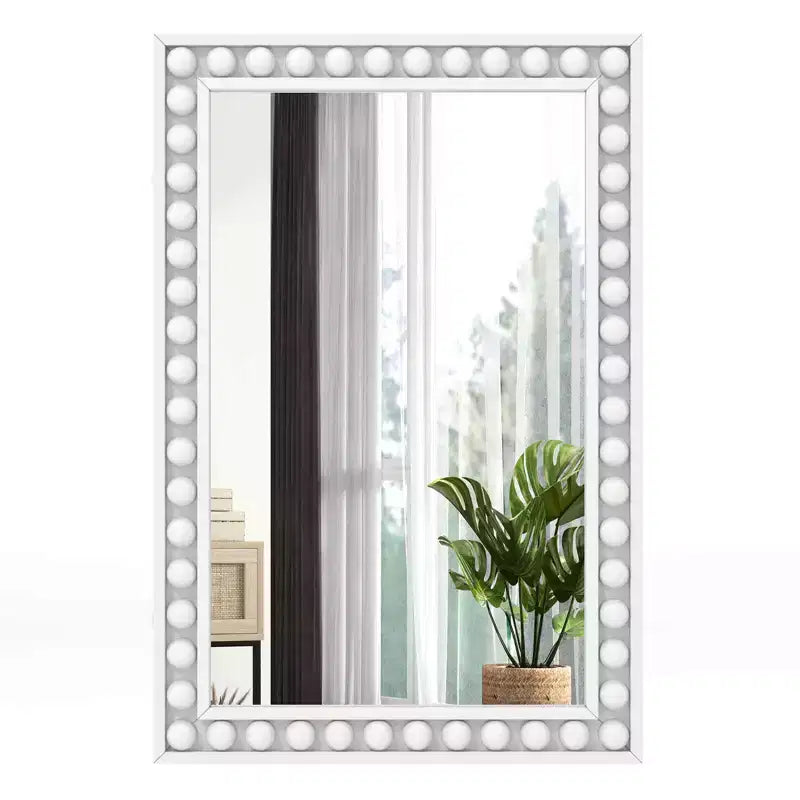 Specchio da Parete Decorativo Rustico 24x36 con Perline di Cornice in Legno Massello per Soggiorno Marrone/Bianco