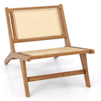 Costway 1/2 PCS Mid Century Modern Teak Wooden Chair with Handwoven Rattan Seat & Backrest
