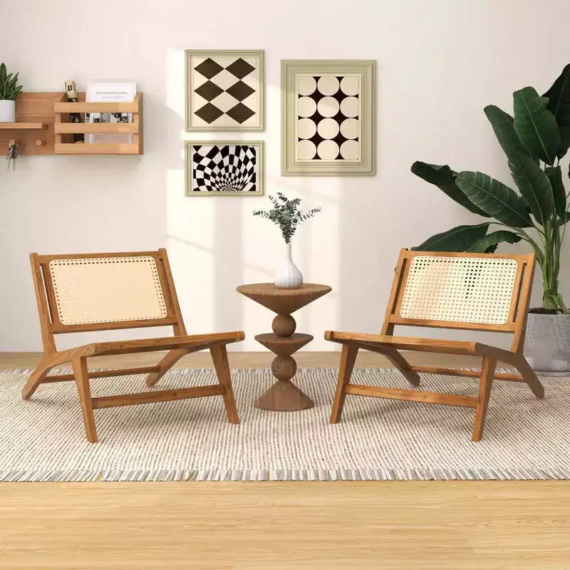 1/2 SEDIE IN LEGNO DI TEAK MODERNE DI METÀ SECOLO CON SEDILE E SCHIENALE IN RATTAN INTRECCIATO A MANO