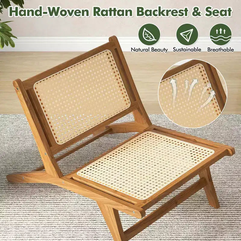 1/2 SEDIE IN LEGNO DI TEAK MODERNE DI METÀ SECOLO CON SEDILE E SCHIENALE IN RATTAN INTRECCIATO A MANO