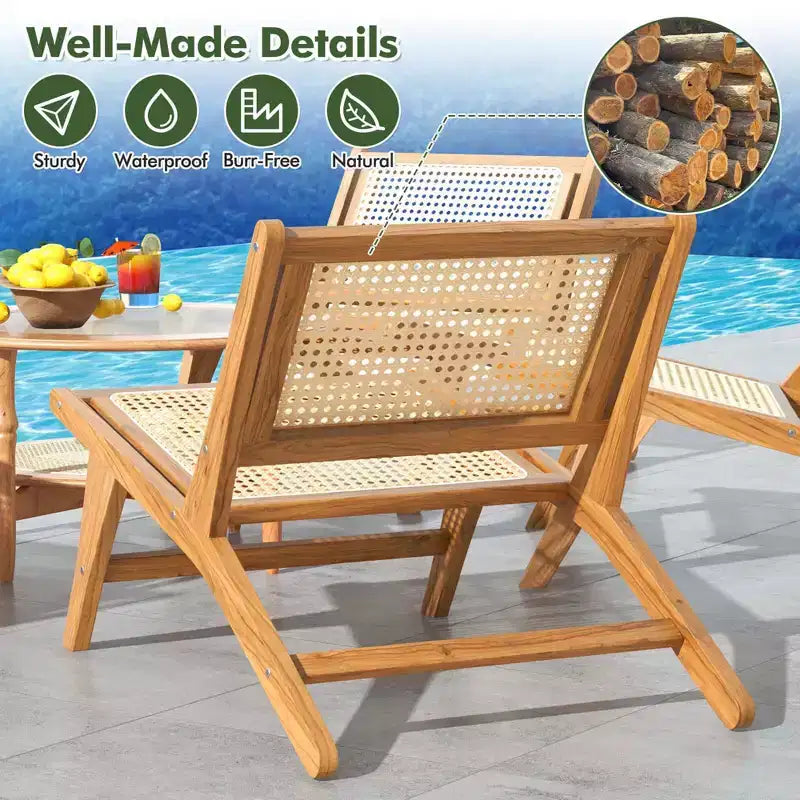 1/2 SEDIE IN LEGNO DI TEAK MODERNE DI METÀ SECOLO CON SEDILE E SCHIENALE IN RATTAN INTRECCIATO A MANO