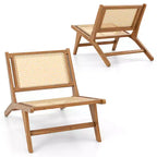 1/2 SEDIE IN LEGNO DI TEAK MODERNE DI METÀ SECOLO CON SEDILE E SCHIENALE IN RATTAN INTRECCIATO A MANO