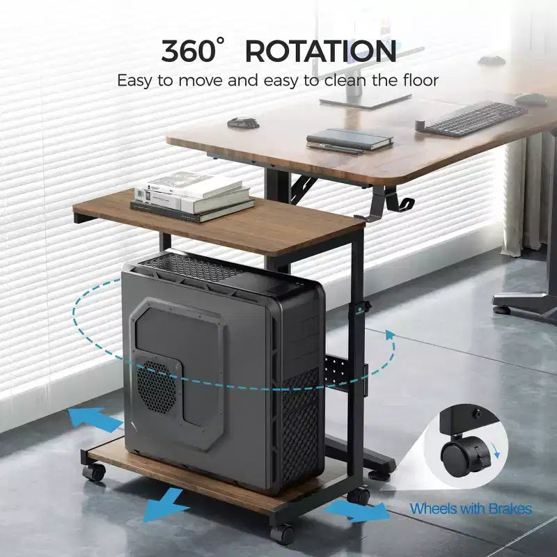 Carrello mobile porta CPU regolabile in altezza con tappetino per mouse