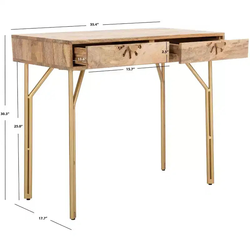 Scrivania con cassetti - Naturale/Ottone