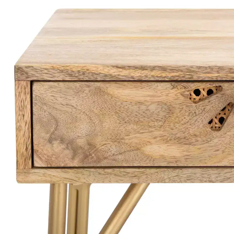 Scrivania con cassetti - Naturale/Ottone