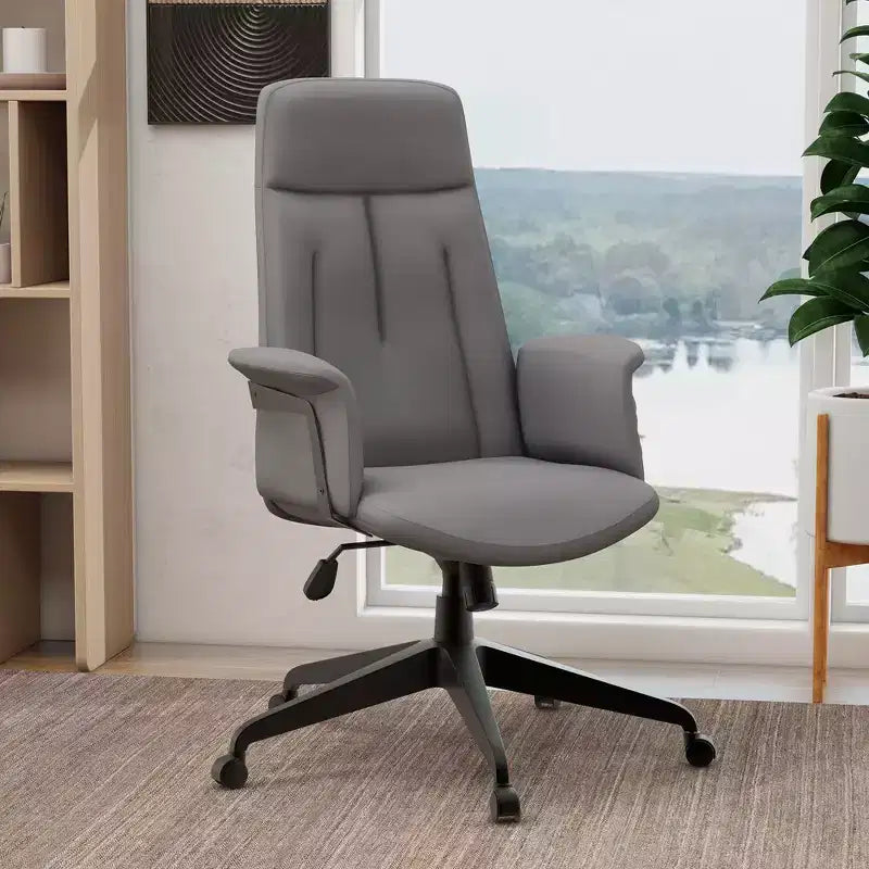 Sedia da Ufficio Ergonomica in Pelle con Schienale Alto Regolabile in Altezza, Girevole e Inclinabile, Braccioli, Sedia da Scrivania Moderna per Ufficio Domestico