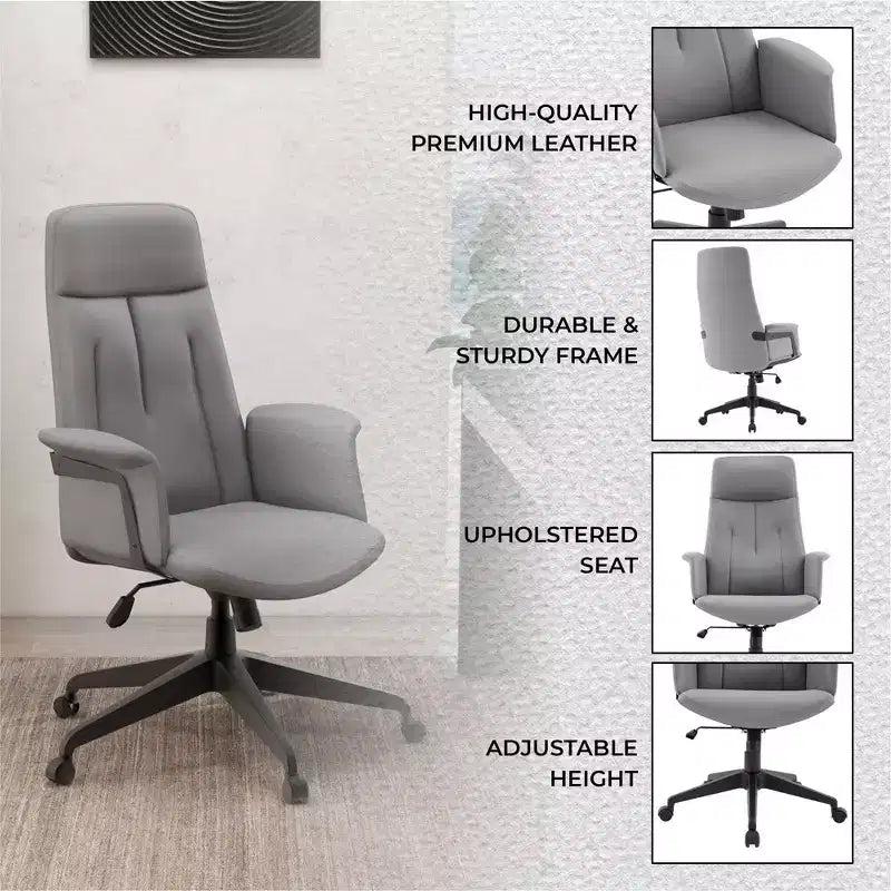 Sedia da Ufficio Ergonomica in Pelle con Schienale Alto Regolabile in Altezza, Girevole e Inclinabile, Braccioli, Sedia da Scrivania Moderna per Ufficio Domestico