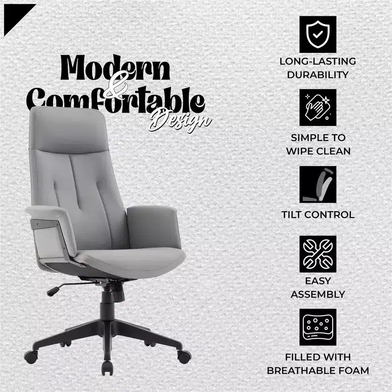 Sedia da Ufficio Ergonomica in Pelle con Schienale Alto Regolabile in Altezza, Girevole e Inclinabile, Braccioli, Sedia da Scrivania Moderna per Ufficio Domestico