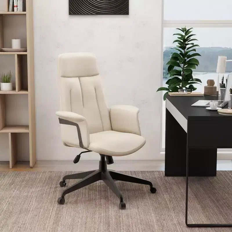 Sedia da Ufficio Ergonomica in Pelle con Schienale Alto Regolabile in Altezza, Girevole e Inclinabile, Braccioli, Sedia da Scrivania Moderna per Ufficio Domestico