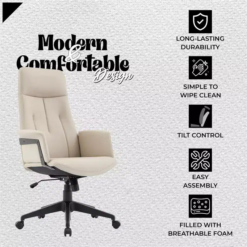 Sedia da Ufficio Ergonomica in Pelle con Schienale Alto Regolabile in Altezza, Girevole e Inclinabile, Braccioli, Sedia da Scrivania Moderna per Ufficio Domestico