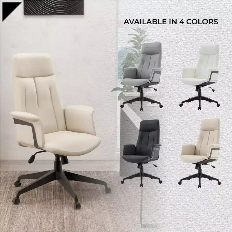 Sedia da Ufficio Ergonomica in Pelle con Schienale Alto Regolabile in Altezza, Girevole e Inclinabile, Braccioli, Sedia da Scrivania Moderna per Ufficio Domestico