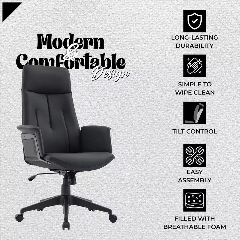 Sedia da Ufficio Ergonomica in Pelle con Schienale Alto Regolabile in Altezza, Girevole e Inclinabile, Braccioli, Sedia da Scrivania Moderna per Ufficio Domestico