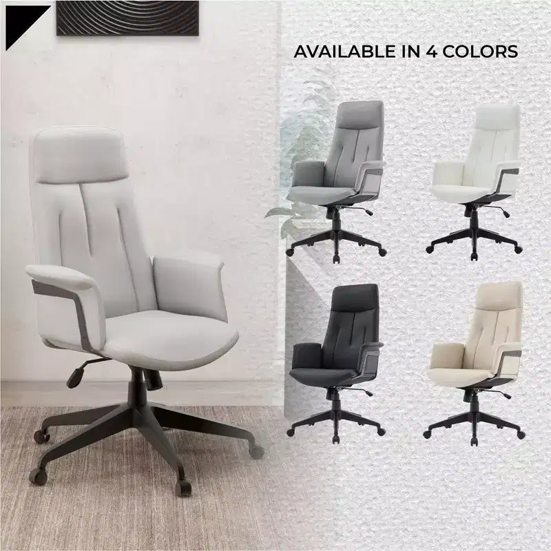 Sedia da Ufficio Ergonomica in Pelle con Schienale Alto Regolabile in Altezza, Girevole e Inclinabile, Braccioli, Sedia da Scrivania Moderna per Ufficio Domestico