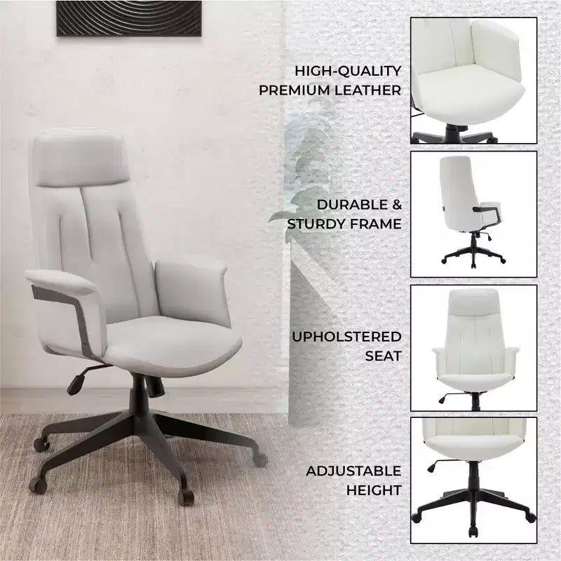 Sedia da Ufficio Ergonomica in Pelle con Schienale Alto Regolabile in Altezza, Girevole e Inclinabile, Braccioli, Sedia da Scrivania Moderna per Ufficio Domestico