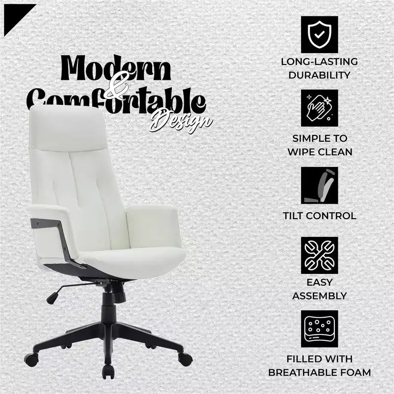 Sedia da Ufficio Ergonomica in Pelle con Schienale Alto Regolabile in Altezza, Girevole e Inclinabile, Braccioli, Sedia da Scrivania Moderna per Ufficio Domestico