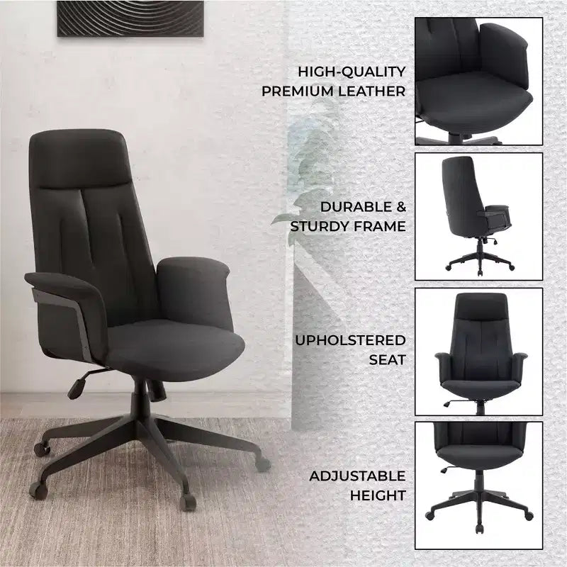 Sedia da Ufficio Ergonomica in Pelle con Schienale Alto Regolabile in Altezza, Girevole e Inclinabile, Braccioli, Sedia da Scrivania Moderna per Ufficio Domestico