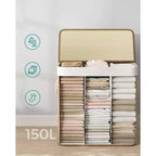 Cesto portabiancheria da 150 litri (39,6 Gal), Cesto portabiancheria a 3 scomparti, Cesto portabiancheria con coperchio, Bambù, Pieghevole