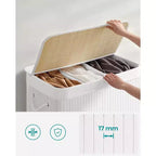 Cesto portabiancheria da 150 litri (39,6 Gal), Cesto portabiancheria a 3 scomparti, Cesto portabiancheria con coperchio, Bambù, Pieghevole