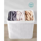 Cesto portabiancheria da 150 litri (39,6 Gal), Cesto portabiancheria a 3 scomparti, Cesto portabiancheria con coperchio, Bambù, Pieghevole