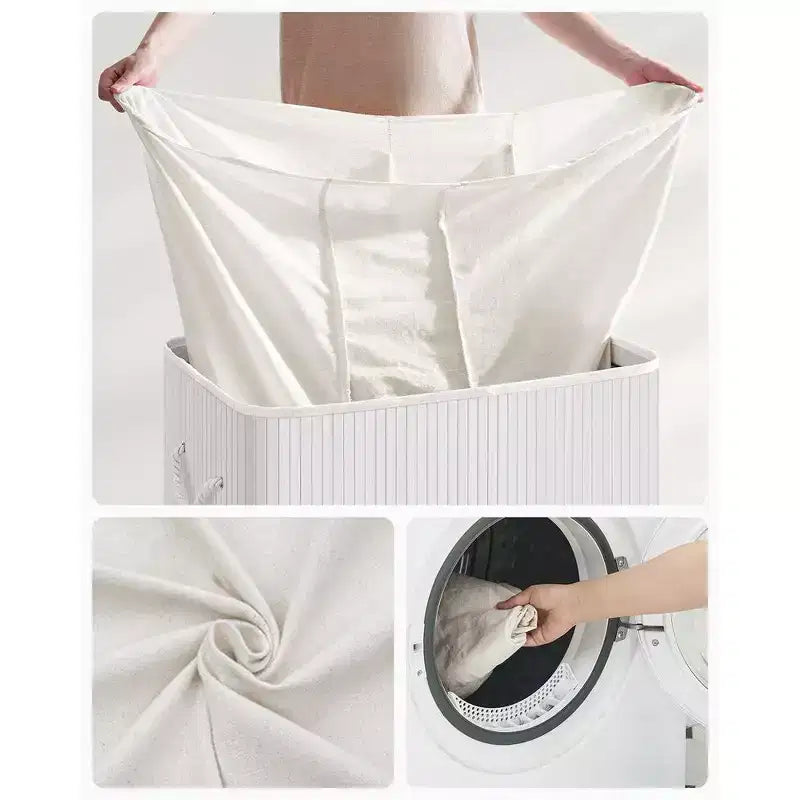 Cesto portabiancheria da 150 litri (39,6 Gal), Cesto portabiancheria a 3 scomparti, Cesto portabiancheria con coperchio, Bambù, Pieghevole
