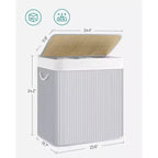Cesto portabiancheria da 150 litri (39,6 Gal), Cesto portabiancheria a 3 scomparti, Cesto portabiancheria con coperchio, Bambù, Pieghevole