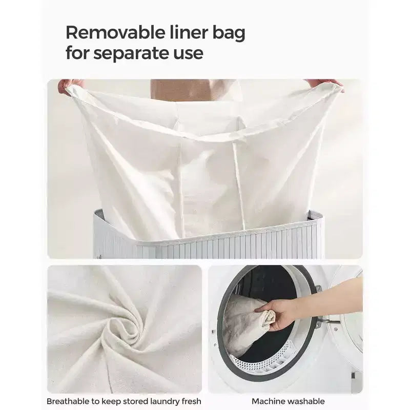 Cesto portabiancheria da 150 litri (39,6 Gal), Cesto portabiancheria a 3 scomparti, Cesto portabiancheria con coperchio, Bambù, Pieghevole