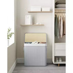 Cesto portabiancheria da 150 litri (39,6 Gal), Cesto portabiancheria a 3 scomparti, Cesto portabiancheria con coperchio, Bambù, Pieghevole