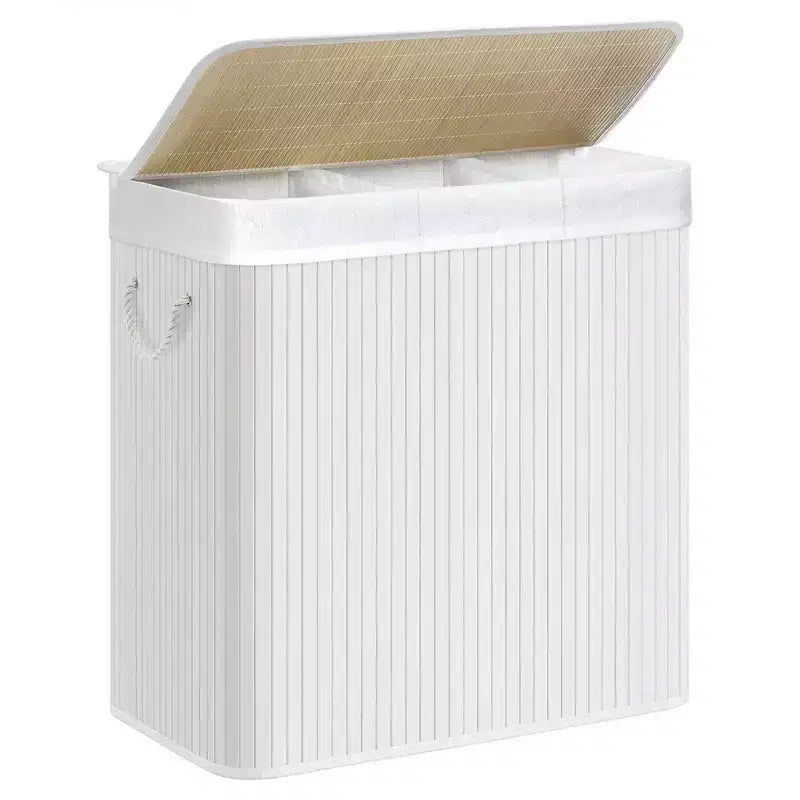 Cesto portabiancheria da 150 litri (39,6 Gal), Cesto portabiancheria a 3 scomparti, Cesto portabiancheria con coperchio, Bambù, Pieghevole