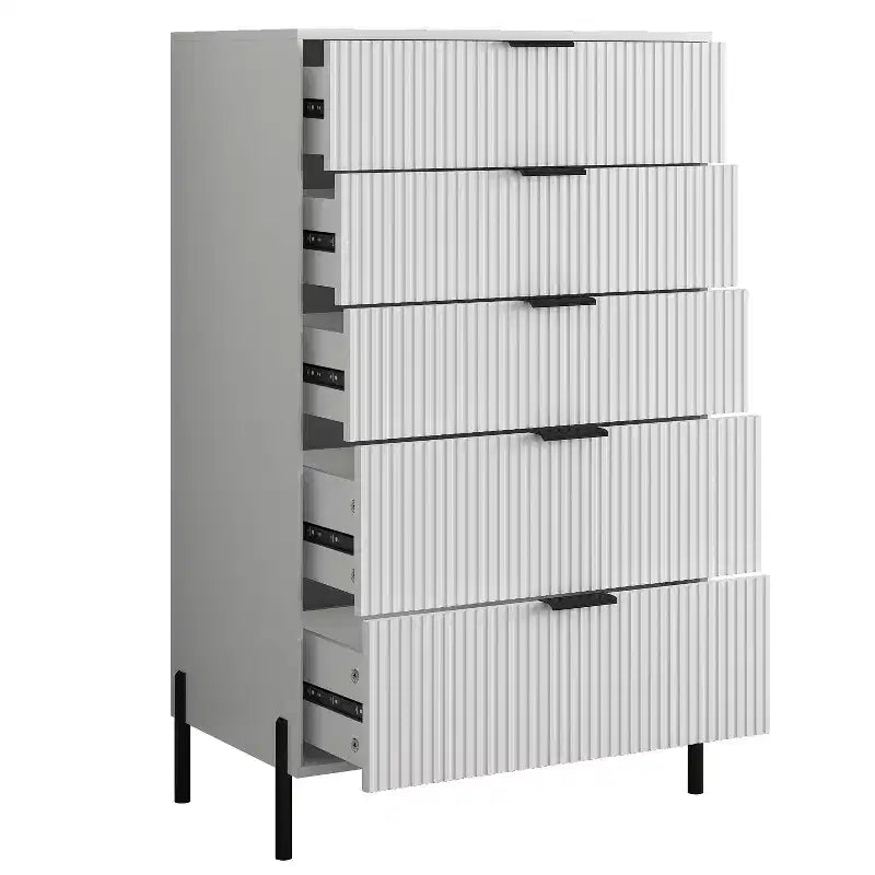 Comò moderno ed elegante a 4 pezzi per camera da letto con cassettiera a 6 cassetti e comodini a 2 cassetti