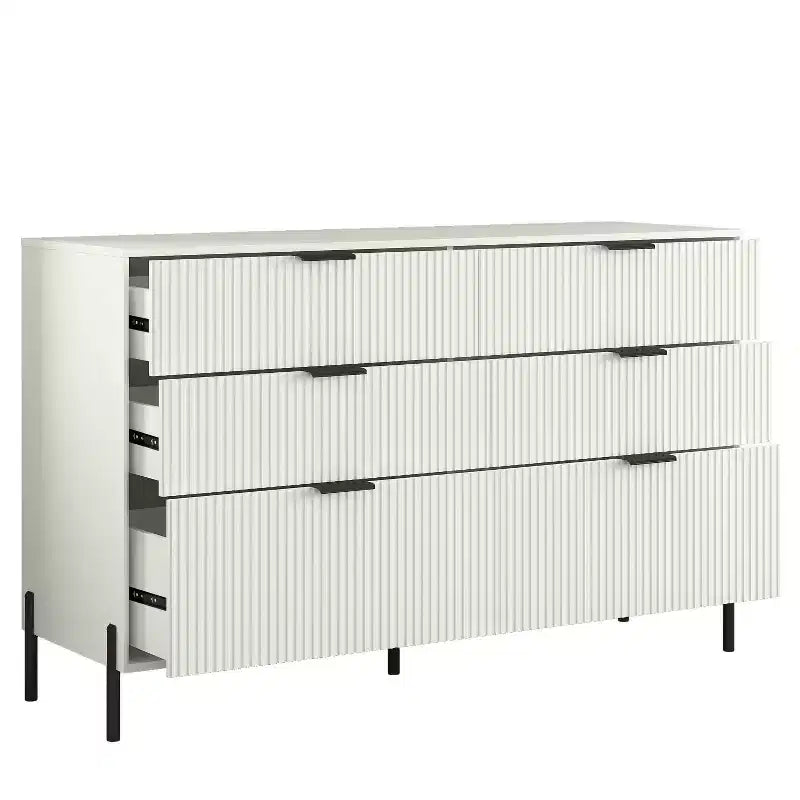 Comò moderno ed elegante a 4 pezzi per camera da letto con cassettiera a 6 cassetti e comodini a 2 cassetti