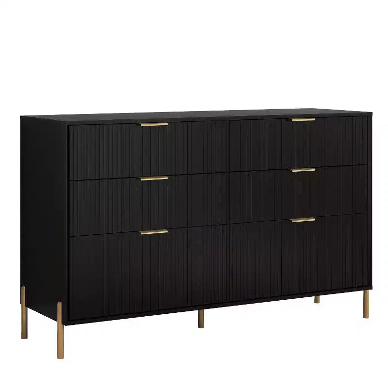 Comò moderno ed elegante a 4 pezzi per camera da letto con cassettiera a 6 cassetti e comodini a 2 cassetti